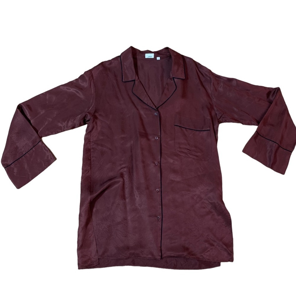 Aritzia Wilfred Maroon Silky Long-sleeve Button Up Top | Sz S